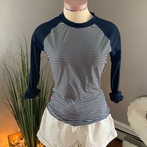 Gap Body Navy Striped Long Sleeve Swim Top